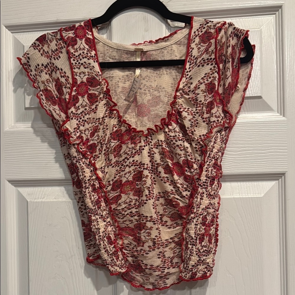 Free People Floral Red Women's Top Size Small